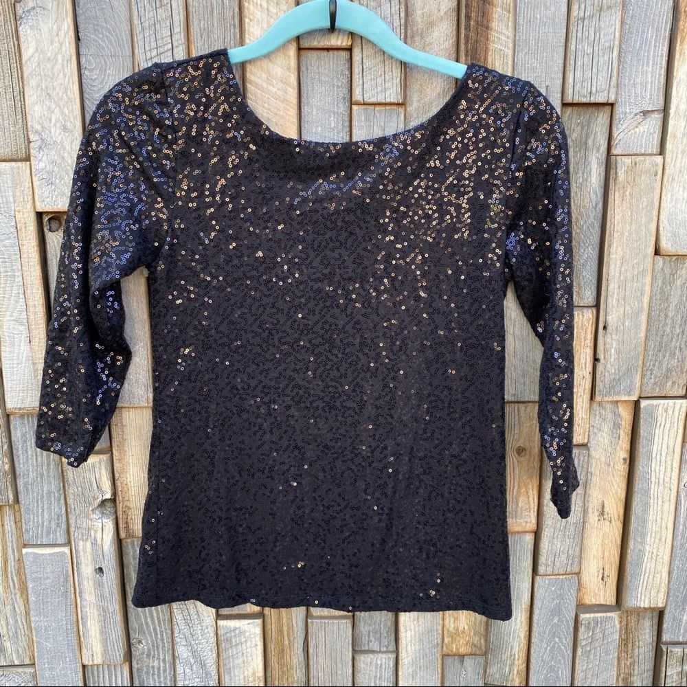 🐇 Gibson sequin top shirt blouse black petite XXS